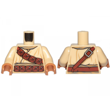 tan torso sw tusken raider with reddish brown diagonal belt with pouches pattern tan arms medium nougat hands