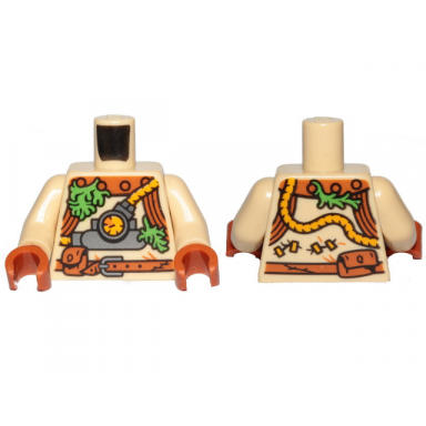 tan torso diver suit belt breathing apparatus and seaweed pattern tan arms dark orange hands