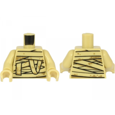 tan torso mummy wrappings with dark tan splotches pattern tan arms tan hands