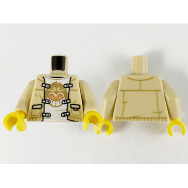 tan torso tang jacket open and monkie kid shirt pattern tan arms yellow hands