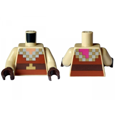 tan torso pixelated nougat neck reddish brown shirt dark brown and gold belt pattern tan arms dark brown hands