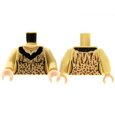 tan torso female v-neck gold necklace black collar leopard print pattern tan arms light nougat hands
