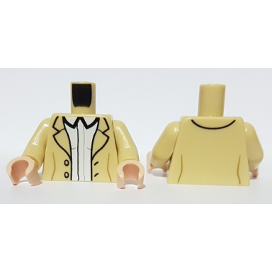 tan torso jacket with black lapels white shirt pattern tan arms light nougat hands