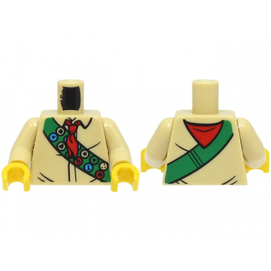 tan torso shirt red neckerchief green sash with scout badges pattern bam tan arms yellow hands