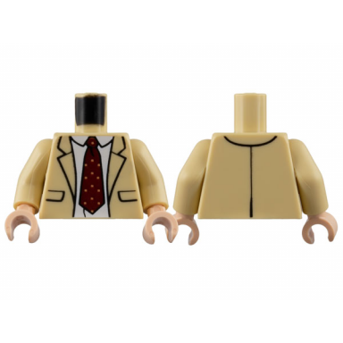 tan torso suit jacket white shirt dark red tie with squares pattern tan arms light nougat hands