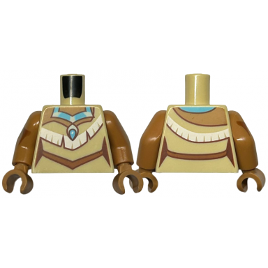 tan torso female dress with white and dark orange trim medium azure and light aqua necklace pattern medium nougat arm left medium nougat arm right with tattoo pattern medium nougat hands