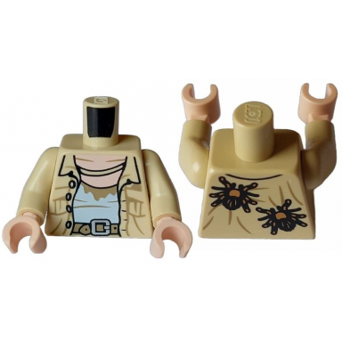 tan torso open shirt with 4 buttons dark tan belt spiders on back pattern tan arms light nougat hands