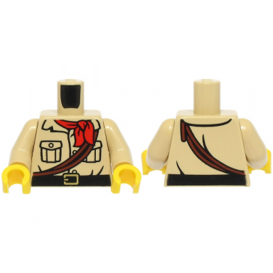 tan torso shirt with buttons and pockets black belt with gold buckle red neckerchief reddish brown ropes pattern tan arms yellow hands