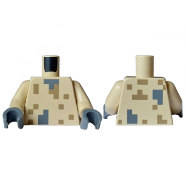 tan torso pixelated dark bluish gray neck dark tan spots pattern tan arms dark bluish gray hands