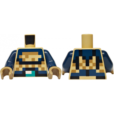 tan torso pixelated black dark blue and dark tan armor dark turquoise belt buckle pattern dark blue arms dark tan hands