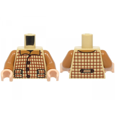 tan torso plaid vest with pockets reddish brown lines and buttons over medium nougat shirt with collar pattern medium nougat arms light nougat hands