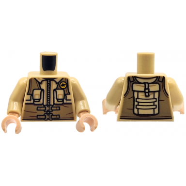 tan torso jacket with zipper dark tan utility harness with yellow badge pockets pouches and backpack pattern tan arms light nougat hands