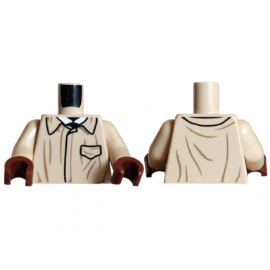 tan torso harry potter protective overcoat with dark tan wrinkles black pocket and large collar over white shirt pattern tan arms reddish brown hands