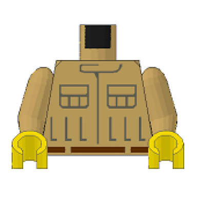 tan torso sw mechanic jumpsuit coveralls with band collar and pockets dark red belt pattern tan arms yellow hands
