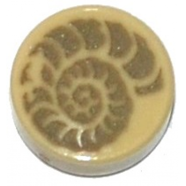tan tile round 1 x 1 with ammonite fossil pattern