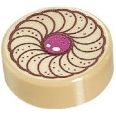 tan tile round 1 x 1 with cookie magenta center pattern