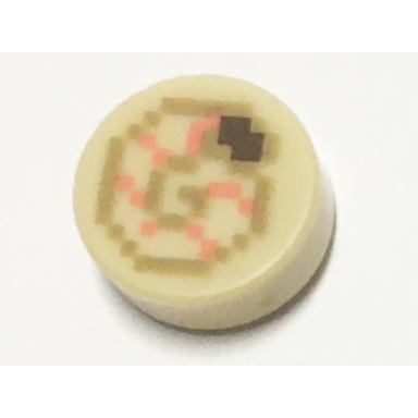 tan tile round 1 x 1 with pixelated minecraft coral and dark tan nautilus shell pattern