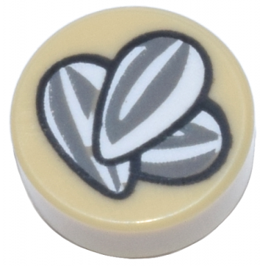 tan tile round 1 x 1 with dark bluish gray and white sunflower seeds pattern