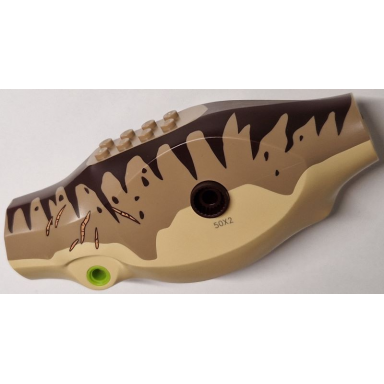 tan dinosaur body tyrannosaurus rex with dark tan top with dark brown thick stripes and nougat thin stripes pattern