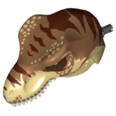 tan dinosaur head tyrannosaurus rex with pin white teeth medium nougat top and dark brown stripes pattern