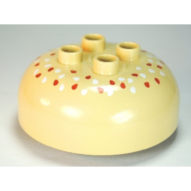 tan duplo brick round 4 x 4 dome top with 2 x 2 studs with dark orange and white seeds pattern