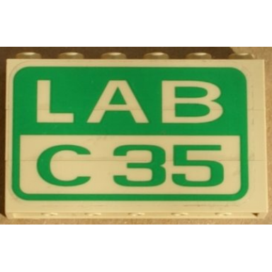 tan stickered assembly 6 x 1 x 3 with lab c35 pattern sticker - set 4851 - 3 brick 1 x 6