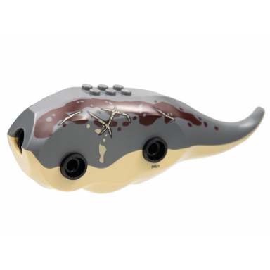 tan dinosaur body triceratops with dark bluish gray top with dark red markings tan scars pattern