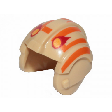 tan minifigure headgear helmet sw rebel pilot with orange stripes and red insignia pattern