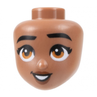 mini doll head friends with black eyebrows and eyelashes dark orange eyes reddish brown lips and open mouth smile with teeth pattern