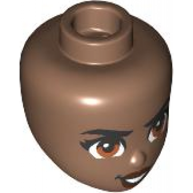 medium brown mini doll head friends with black eyebrows and eyelashes dark orange eyes reddish brown lips and open mouth smile with teeth determined pattern