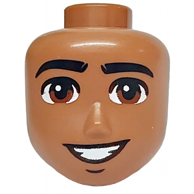 medium brown mini doll head friends male large with black eyebrows reddish brown eyes chin dimple and open mouth smile with teeth pattern