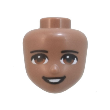 medium brown mini doll head friends with black eyebrows reddish brown eyes black lips open mouth smile pattern
