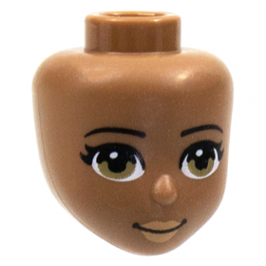 medium brown mini doll head friends with black eyebrows dark tan eyes light nougat lips and closed mouth pattern