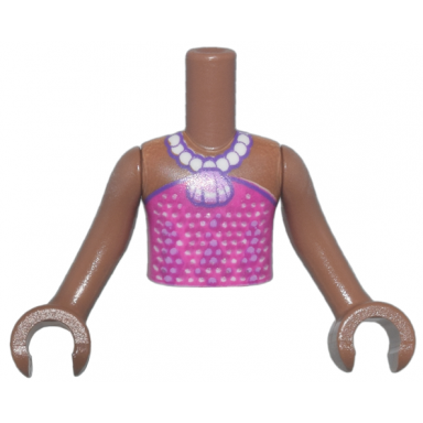 medium brown torso mini doll boy magenta strapless dress top with dots white pearl necklace with medium lavender shell pendant pattern medium brown arms with hands