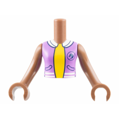 medium brown torso mini doll girl medium lavender vest with pockets horse silhouette and white collar over yellow shirt pattern medium brown arms with hands