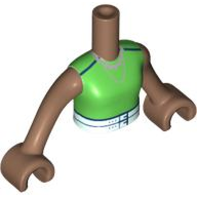 medium brown torso mini doll girl green sleeveless top silver necklace and light aqua belt pattern medium brown arms with hands