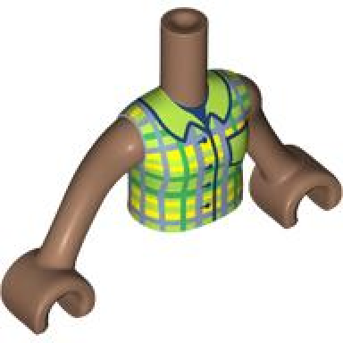 medium brown torso mini doll girl lime top with dark bluish gray green and yellow checkered pattern medium brown arms with hands