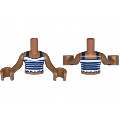 medium brown torso mini doll girl dark blue and white striped halter top with ruffles pattern medium brown arms with hands