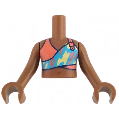 medium brown torso mini doll girl coral medium azure and bright light yellow sleeveless tank top short pattern medium brown arms with hands