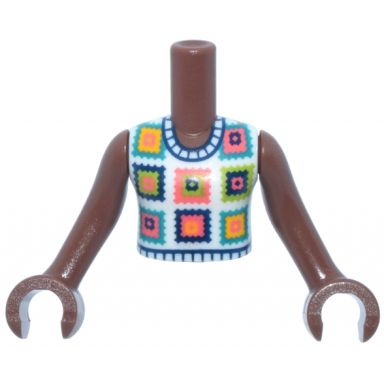 medium brown torso mini doll girl white sleeveless crochet top with squares pattern medium brown arms with hands
