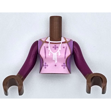 medium brown torso mini doll woman bright pink dress top with medium lavender sides stars and stripes and white necklace pattern medium brown arms and hands with magenta long sleeves