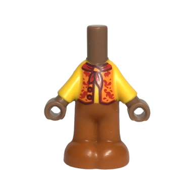 medium brown micro doll body with molded bright light orange top and dark orange pants and printed orange vest open with red buttons neckerchief with slide pattern