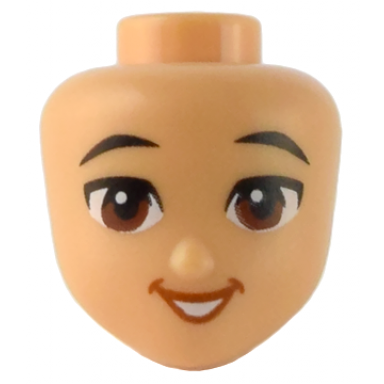 medium tan mini doll head friends with black eyebrows reddish brown eyes dark orange open mouth smile with teeth pattern