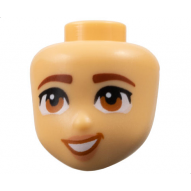 mini doll head friends with reddish brown eyebrows dark orange eyes nougat lips and open mouth smile with teeth pattern