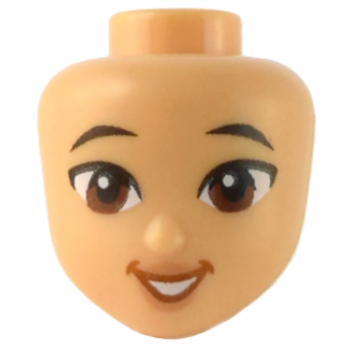 mini doll head friends with black eyebrows reddish brown eyes nougat lips dark orange open mouth smile with teeth pattern