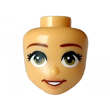 medium tan mini doll head friends with reddish brown eyebrows olive green eyes nougat lips open mouth smile with teeth pattern