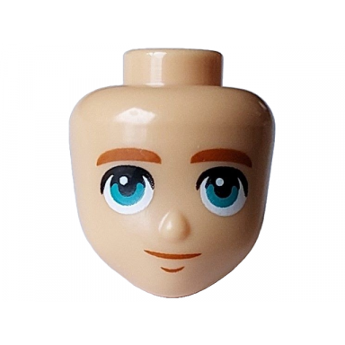 medium tan mini doll head friends with dark orange eyebrows mouth and chin dimple dark turquoise eyes neutral pattern