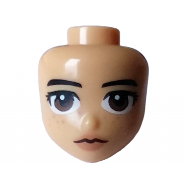 medium tan mini doll head friends with black eyebrows and eyelashes dark brown eyes medium nougat freckles and nougat lips pattern