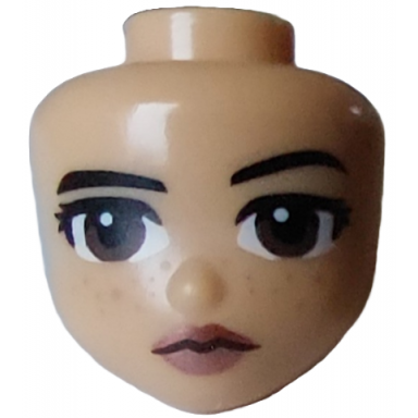 medium tan mini doll head friends with black eyebrows and eyelashes dark brown eyes medium nougat freckles and metallic pink lips pattern