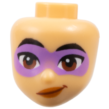 medium tan mini doll head friends with black eyebrows medium lavender domino mask reddish brown eyes dark orange lips pattern